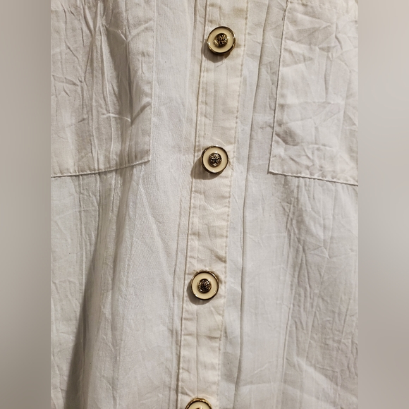 Vintage Womens Cabrais Blouse Button Down White Enamel & Gold Buttons 16 - Picture 4 of 5